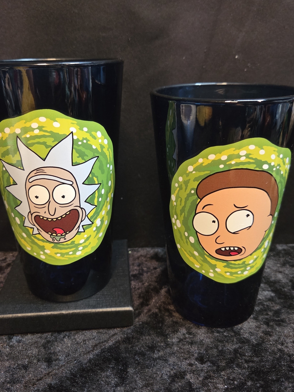2 Adult Swim 2018 RICK & MORTY Cobalt BUE 16oz Beer PINT Drinking GLASS 5¾" Tall